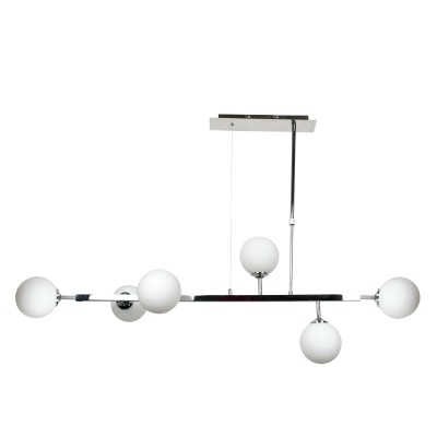  Κρεμαστό φωτιστικό από χρώμιο μέταλλο και λευκή οπαλίνα 6XG9 D:130cm (6192-CH)