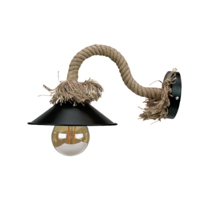  Επιτοίχιο φωτιστικό από καφέ σχοινί και μαύρο μέταλλο 1XE27 D:35cm (43351-BL)