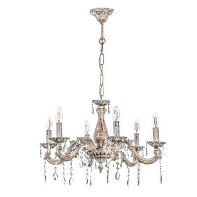  Κρεμαστό φωτιστικό από μέταλλο σε μπεζ πατίνα και κρύσταλλα 6XE14 D:60cm (5304-6)