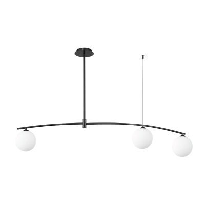  Κρεμαστό φωτιστικό από μαύρο μέταλλο και λευκή οπαλίνα 3XG9 D:110cm (6037-3)