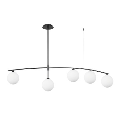 Φωτιστικό Οροφής Μαύρο με Λευκή Οπαλίνα 5Φ