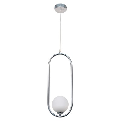 Κρεμαστό φωτιστικό σε χρώμιο απόχρωση και λευκή οπαλίνα 1XG9 D:40cm (4022-CH)