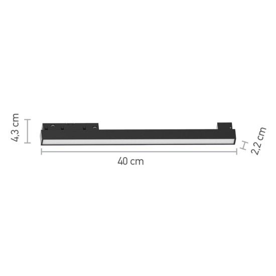 Φωτιστικό LED 18W 4000K για μαγνητική ράγα σε μαύρη απόχρωση D:40cmX4,3cm (T01802-BL)