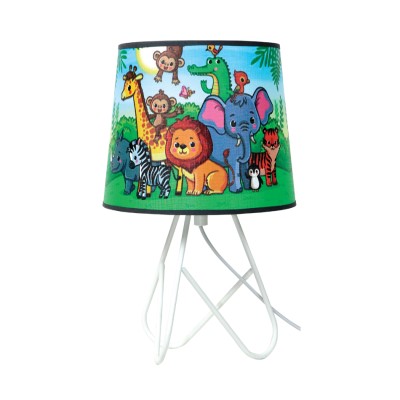  Επιτραπέζιο φωτιστικό από λευκό μέταλλο και υφασμάτινο καπέλο (3022)