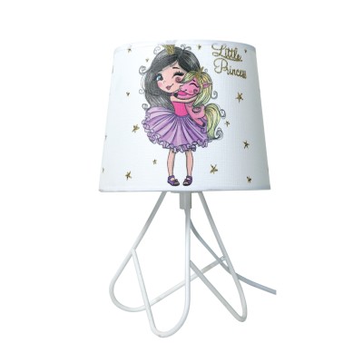  Επιτραπέζιο φωτιστικό από λευκό μέταλλο και υφασμάτινο καπέλο (3023)