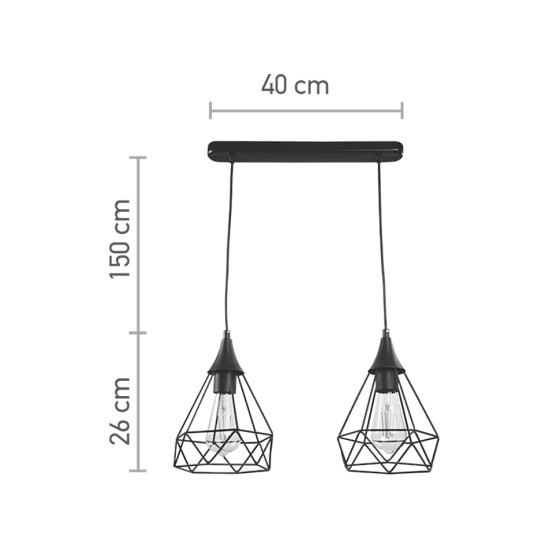  Κρεμαστό φωτιστικό από μαύρο μέταλλο 2XE27 D:40cm (4024-2-BL-RAIL)