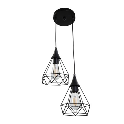  Κρεμαστό φωτιστικό από μαύρο μέταλλο 2XE27 D:20cm (4024-2-BL-ROSETTE)