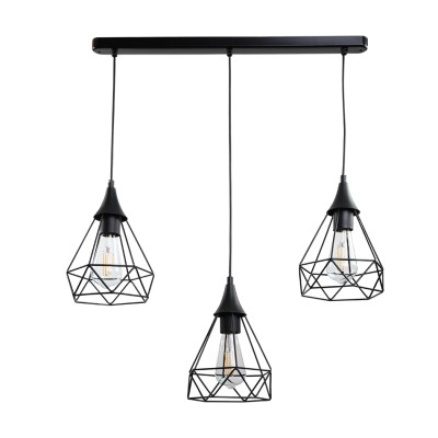  Κρεμαστό φωτιστικό από μαύρο μέταλλο 3XE27 D:60cm (4024-3-BL-RAIL)