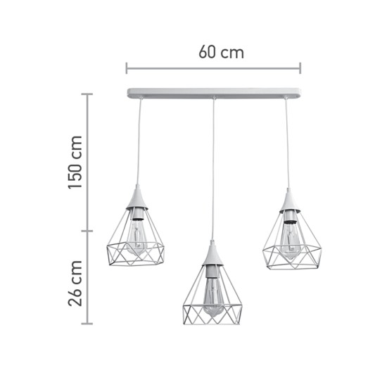 Κρεμαστό φωτιστικό από λευκό μέταλλο 3XE27 D:60cm (4024-3-WH-RAIL)