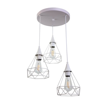  Κρεμαστό φωτιστικό από λευκό μέταλλο 3XE27 D:30cm (4024-3-WH-ROSETTE)