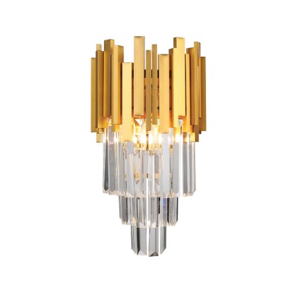 Επιτοίχιο φωτιστικό από χρυσαφί αλουμίνιο και κρύσταλλα 1XE14 D:35cm (43035)  Επιτοίχιο φωτιστικό από χρυσαφί αλουμίνιο και κρύσταλλα 1XE14 D:35cm (43035)