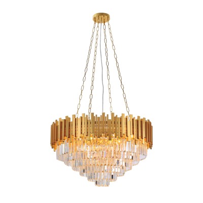 Κρεμαστό φωτιστικό από χρυσαφί αλουμίνιο και κρύσταλλα 12XE14 D:80cm (6068-12)  Κρεμαστό φωτιστικό από χρυσαφί αλουμίνιο και κρύσταλλα 12XE14 D:80cm (6068-12)