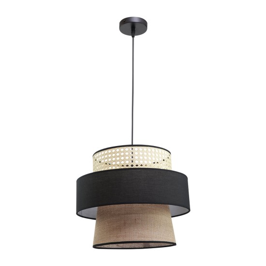  Μονόφωτο καπέλο ψάθα-ύφασμα 1XE27 D:30cmX25cm (4044)