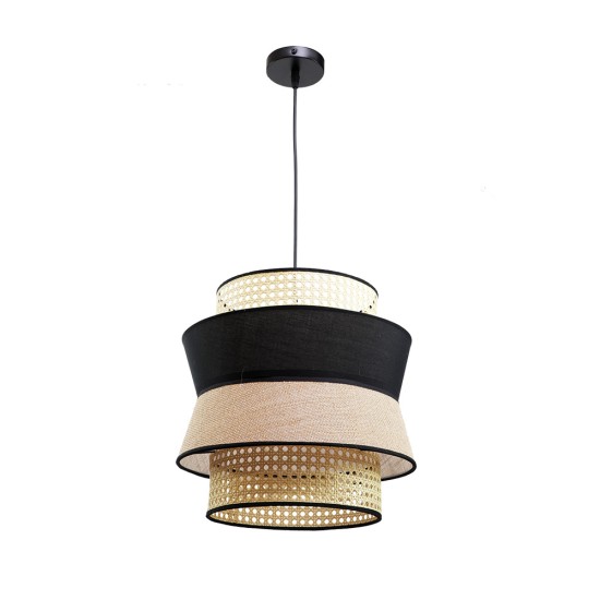 Μονόφωτο καπέλο ψάθα-ύφασμα 1XE27 D:30cmX25cm (4045)