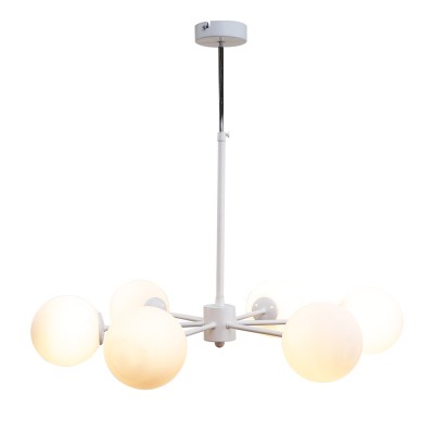  Κρεμαστό φωτιστικό από λευκό μέταλλο και λευκή οπαλίνα 6XG9 D:70cm (5012-6)	