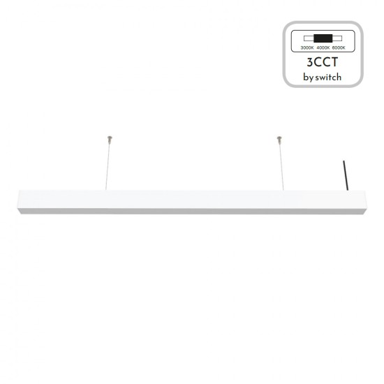 Κρεμαστό φωτιστικό LED 30W 3CCT (By Switch) από αλουμίνιο σε λευκή απόχρωση D:90cm (6072-90-WH)