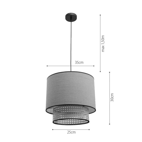 Μονόφωτο καπέλο ψάθα-ύφασμα 1XE27 D:30cmX25cm (4046)