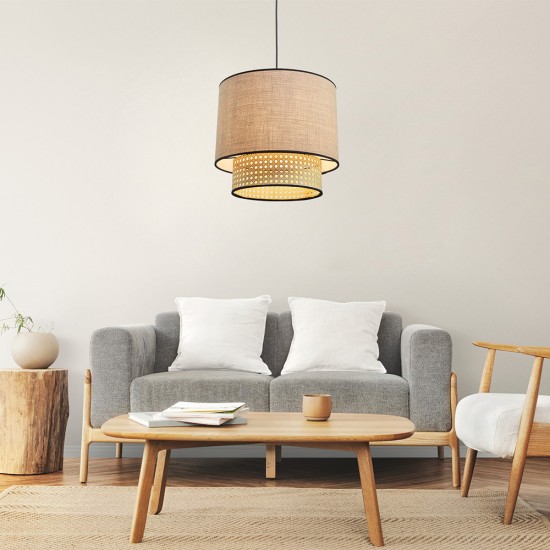  Μονόφωτο καπέλο ψάθα-ύφασμα 1XE27 D:30cmX25cm (4046)