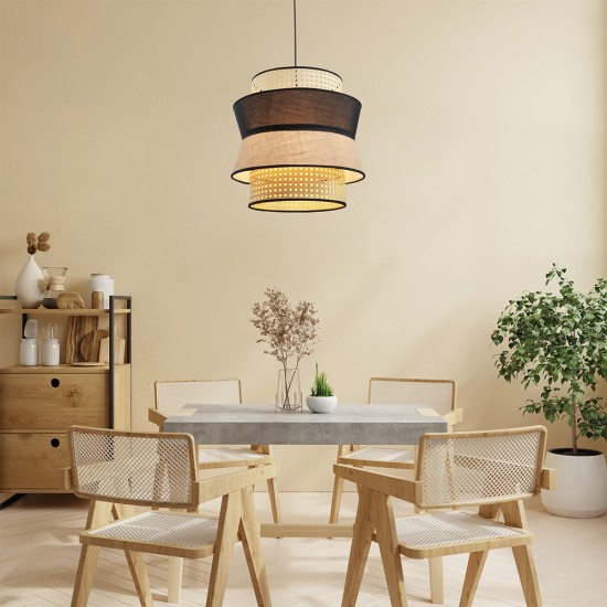  Μονόφωτο καπέλο ψάθα-ύφασμα 1XE27 D:30cmX25cm (4045)