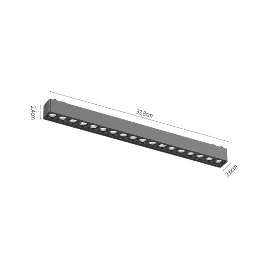 Φωτιστικό LED 18W 3000K για Ultra-Thin μαγνητική ράγα σε μαύρη απόχρωση D:33,8cmX2,4cm (T02901-BL)