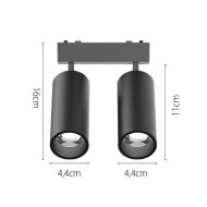 Σποτ LED 2x9W 3000K για Ultra-Thin μαγνητική ράγα σε μαύρη απόχρωση D:16cmX4,4cm (T03801-BL)