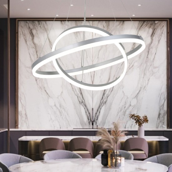 Κρεμαστό φωτιστικό LED 58W 3CCT (by switch on base) D:60cm (6095-B-Silver)
