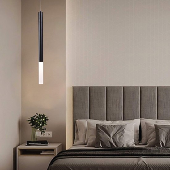 Κρεμαστό φωτιστικό LED 5W 3000K από μαύρο μέταλλο D:9X200cm (4066-Black) 