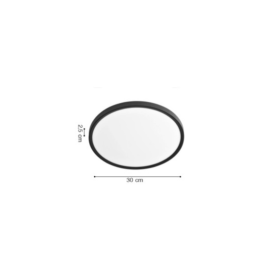 Πλαφονιέρα οροφής LED 24W 3CCT (by switch on base) σε μαύρη απόχρωση D:30x2,5cm (42036-D-Black)