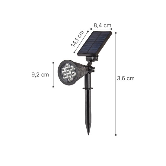 Amistad Μαύρο ηλιακό φωτιστικό, LED 2W, RGB, 180Lm, IP65, 36x14,1cm