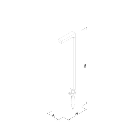 Pueblo Μαύρο Καρφωτό Φωτιστικό LED 6W, 600Lm, 3000K, IP65, D: 100 x 210 x 630 mm  50 x 175 x 820 mm