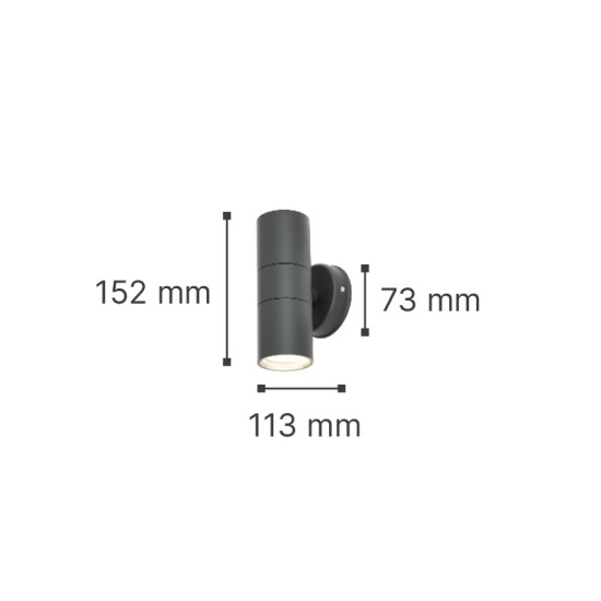 Quachita Ανθρακί Επιτοίχιο Φωτιστικό (Up & Down), 2xGU10, IP44, D:15,2x11,3cm