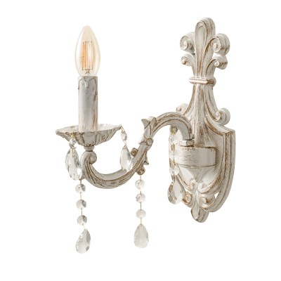  Επιτοίχιο φωτιστικό από μέταλλο σε μπεζ πατίνα και κρύσταλλα 1XE14 D:25cm (43356-1)