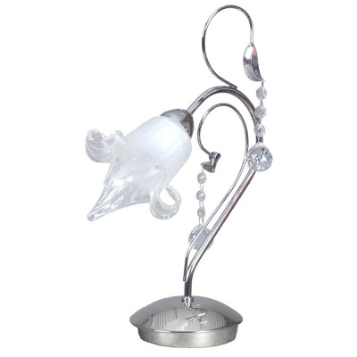  Επιτραπέζιο φωτιστικό από χρώμιο μέταλλο κρύσταλλα και λευκό γυαλί 1XE14 D:30cm (3427-CH)