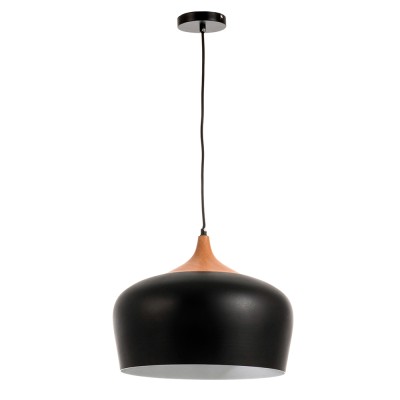  Κρεμαστό φωτιστικό από μαύρο μέταλλο και ξύλο 1XE27 D:35cm (4387-BL)