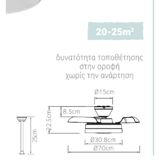 ΑΝΕΜ/ΡΑΣ ΜΕ ΦΩΣ LED CCT 30W ΜΕ ΑΝΑΔ/ΝΑ ΠΤΕΡΥΓΙΑ &ΤΗΛ/ΡΙΟ DC30W ΛΕΥΚΟΣ - BISE