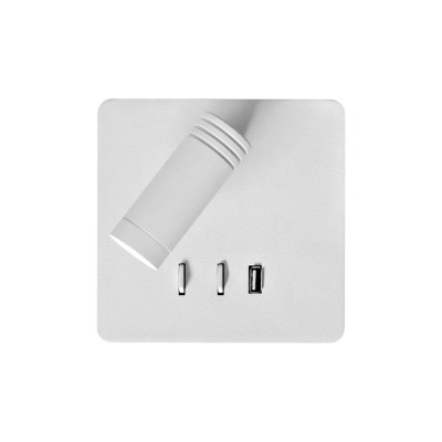 ΑΠΛΙΚΑ BEDSIDE ΛΕΥΚΗ  ΤΕΤΡΑΓΩΝΗ  ΜΕ 1 ΣΠΟΤ & ΚΡΥΦΟ ΦΩΤΙΣΜΟ  LED( 3W & 8W 3000k) + ΘΥΡΑ USB 140Χ140mm