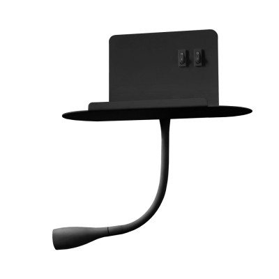 ΑΠΛΙΚΑ BEDSIDE ΡΑΦΑΚΙ LED&USB&WIRELESS CHARGE 3W&8W 3000k  ΜΑΥΡΗ 230Χ360mm